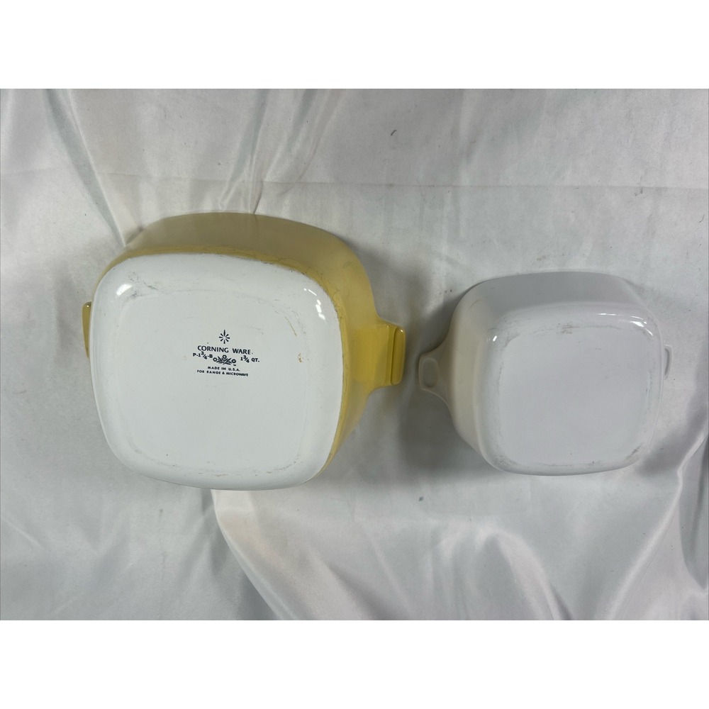 Corning Ware Harvest Gold Yellow & White Casserole No Lids Vintage - Picture 8 of 8